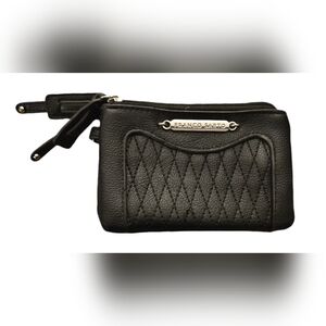 Franco Sarto Black Faux Leather Quilted Wallet Wristlet Double Zip 4"X5 1/2"X1"
